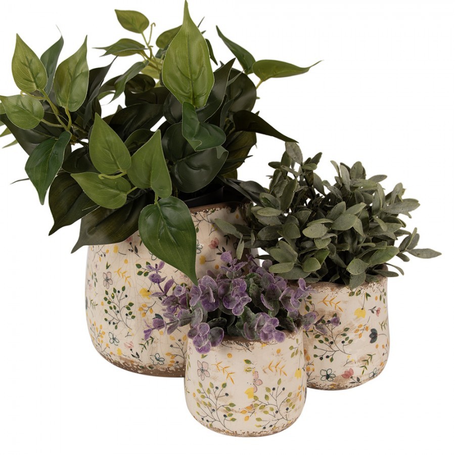 Béžový keramický obal na květináč se žlutými kvítky Ylla L - Ø 21*19 cm Clayre & Eef Béžový keramický obal na květináč se žlutými kvítky Ylla L - Ø 21*19 cm Clayre & Eef