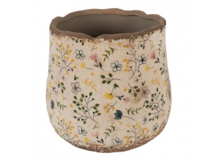 Béžový keramický obal na květináč se žlutými kvítky Ylla L - Ø 21*19 cm
