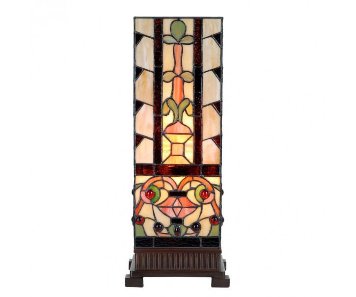 Béžovo-hnědá hranatá stolní lampa Tiffany Squillo - 18*18*45 cm E27/max 1*40W Clayre & Eef