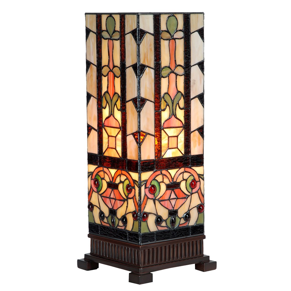 Béžovo-hnědá hranatá stolní lampa Tiffany Squillo - 18*18*45 cm E27/max 1*40W Clayre & Eef Béžovo-hnědá hranatá stolní lampa Tiffany Squillo - 18*18*45 cm E27/max 1*40W Clayre & Eef