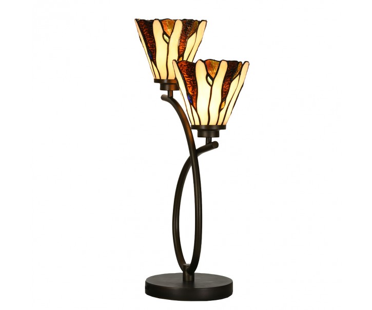 Béžovo-hnědá stolní lampa Tiffany Titto se 2květy - 46*28*63 cm E14/max 2*40W Clayre & Eef
