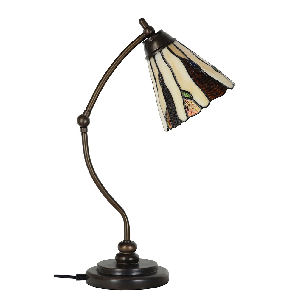 Béžovo-hnědá stolní lampa Tiffany Titto - Ø 27*51 cm E14/max 1*40W Clayre & Eef Béžovo-hnědá stolní lampa Tiffany Titto - Ø 27*51 cm E14/max 1*40W Clayre & Eef