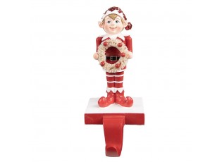 Červený věšák na punčochu Elf s věnečkem - 11*8*20 cm