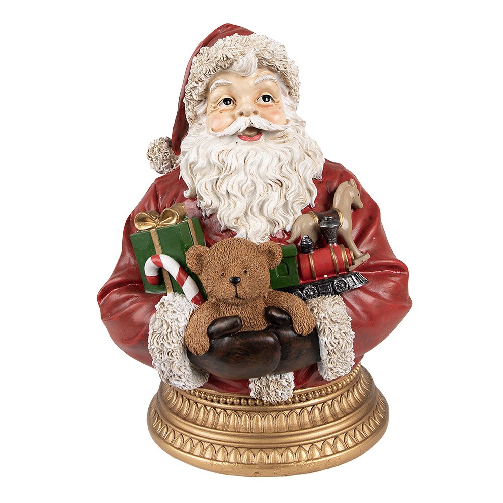 Vánoční dekorace socha Santa s dárky a medvídkem - 22*18*29 cm