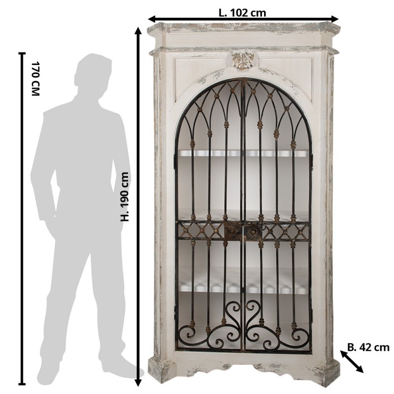 Béžovo-šedá antik dřevěná skříň s kovovými detaily Missi - 102*42*190 cm Clayre & Eef Béžovo-šedá antik dřevěná skříň s kovovými detaily Missi - 102*42*190 cm Clayre & Eef