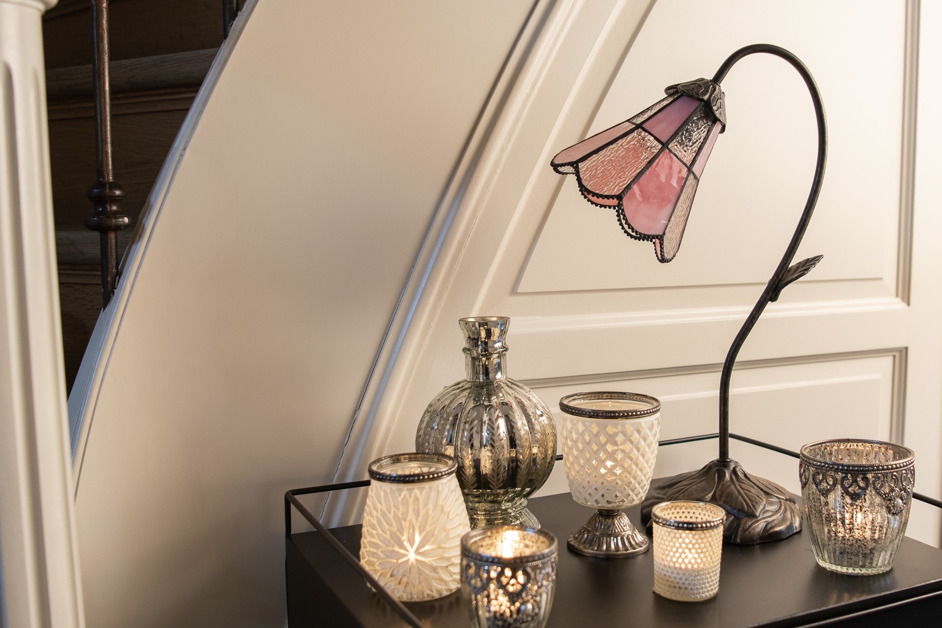 Stolní lampa Tiffany FlowerArc pink - 30*17*48 cm E14/max 1*25W Clayre & Eef Stolní lampa Tiffany FlowerArc pink - 30*17*48 cm E14/max 1*25W Clayre & Eef