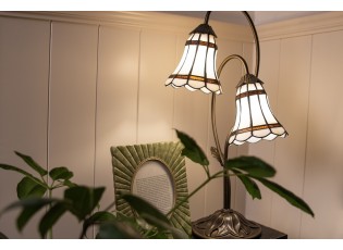 Stolní Tiffany lampa 2 stínidla hnědé pruhy BrownLine - 35*18*61 cm E14/max 2*25W