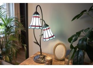Modrá stolní Tiffany lampa 2 stínidla červené pruhy RedLine - 35*18*61 cm E14/max 2*25W