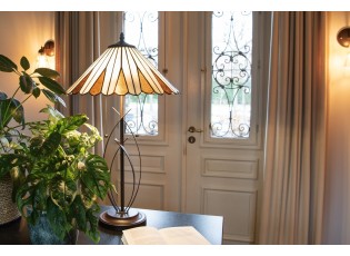 Béžovo-hnědá stolní lampa Tiffany Owa - Ø 41*69 cm E27/max 2*60W