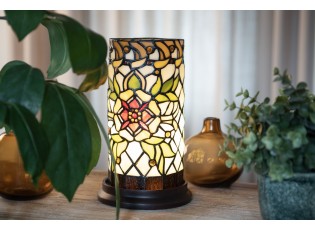 Válcovitá stolní lampa Tiffany s květinou Flo - Ø 15*26 cm E14/max 1*40W