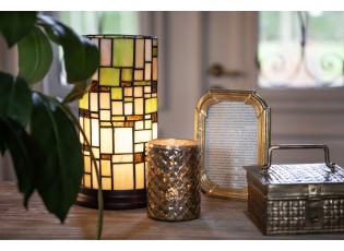 Béžovo-zelená válcovitá stolní Tiffany lampa - Ø 15*26 cm E14/max 1*40W