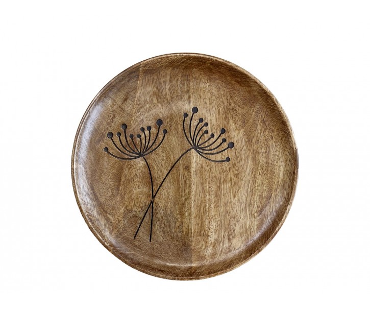 Servírovací talíř z mangového dřeva s květinou Angeliqué - Ø 30cm Chic Antique