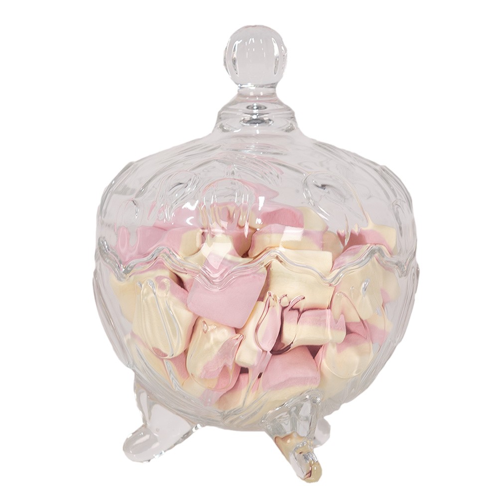 Transparentní skleněná dóza na cukrovinky s víkem Tulip - Ø 15*20 cm Clayre & Eef Transparentní skleněná dóza na cukrovinky s víkem Tulip - Ø 15*20 cm Clayre & Eef