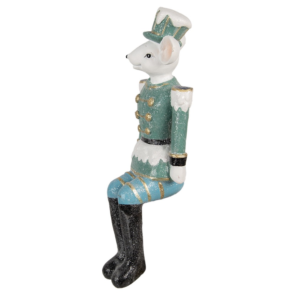 Zeleno-modrá dekorace sedící socha Myška v uniformě - 10*7*19 cm Clayre & Eef Zeleno-modrá dekorace sedící socha Myška v uniformě - 10*7*19 cm Clayre & Eef