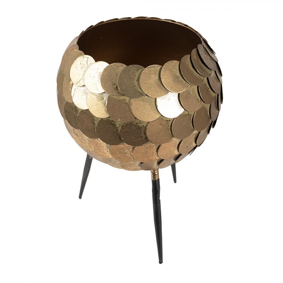 Zlatý antik kovový obal na květináč na nožkách - Ø 22*28 cm Clayre & Eef Zlatý antik kovový obal na květináč na nožkách - Ø 22*28 cm Clayre & Eef