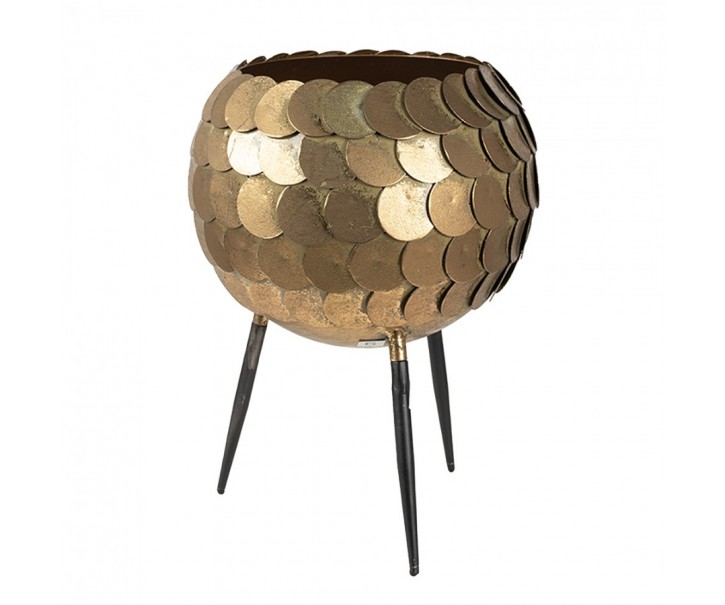 Zlatý antik kovový obal na květináč na nožkách - Ø 22*28 cm Clayre & Eef