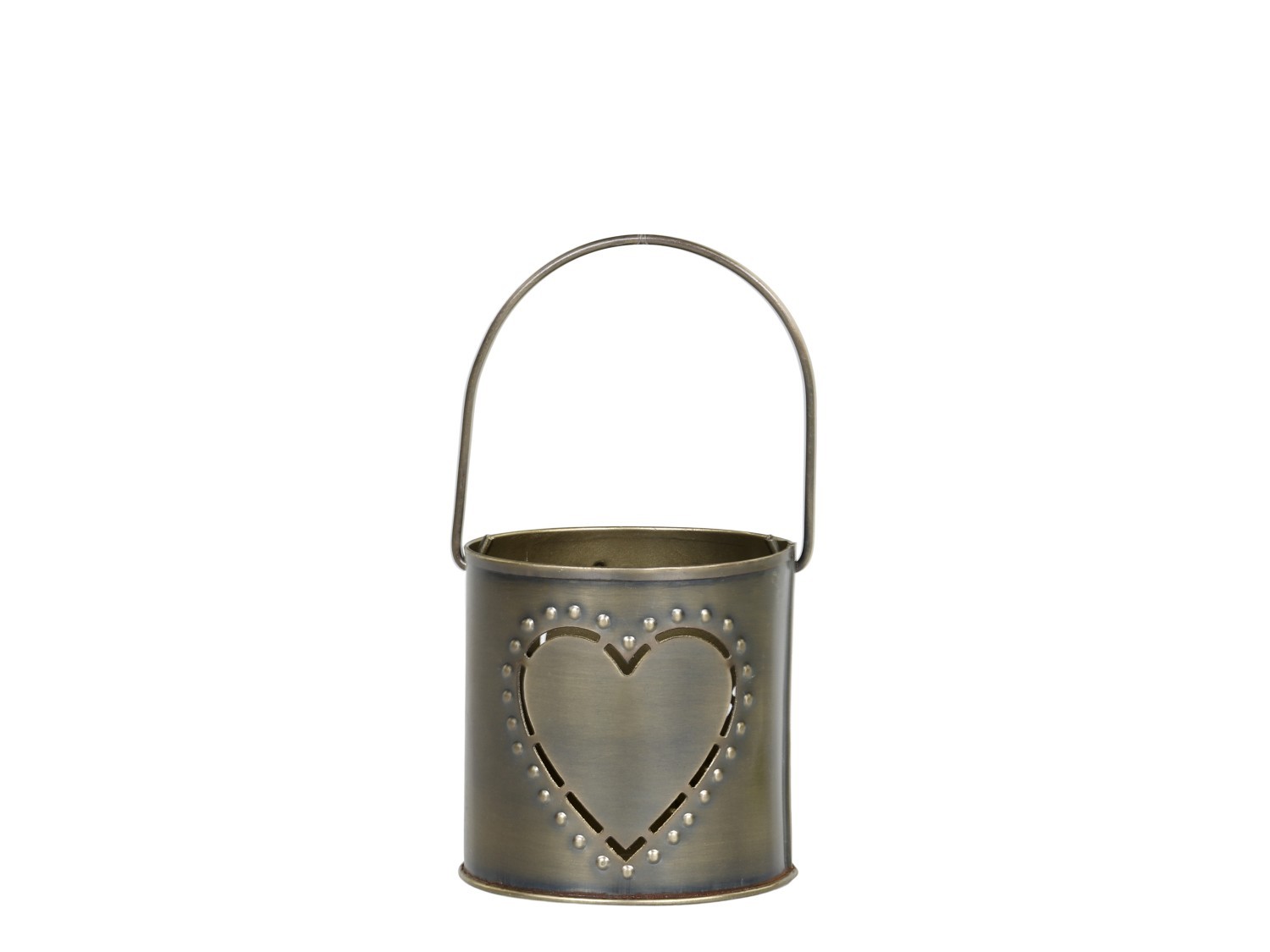 Mosazný antik kovový svícen se srdíčkem a držadlem Heart - 8*8 cm Chic Antique Mosazný antik kovový svícen se srdíčkem a držadlem Heart - 8*8 cm Chic Antique