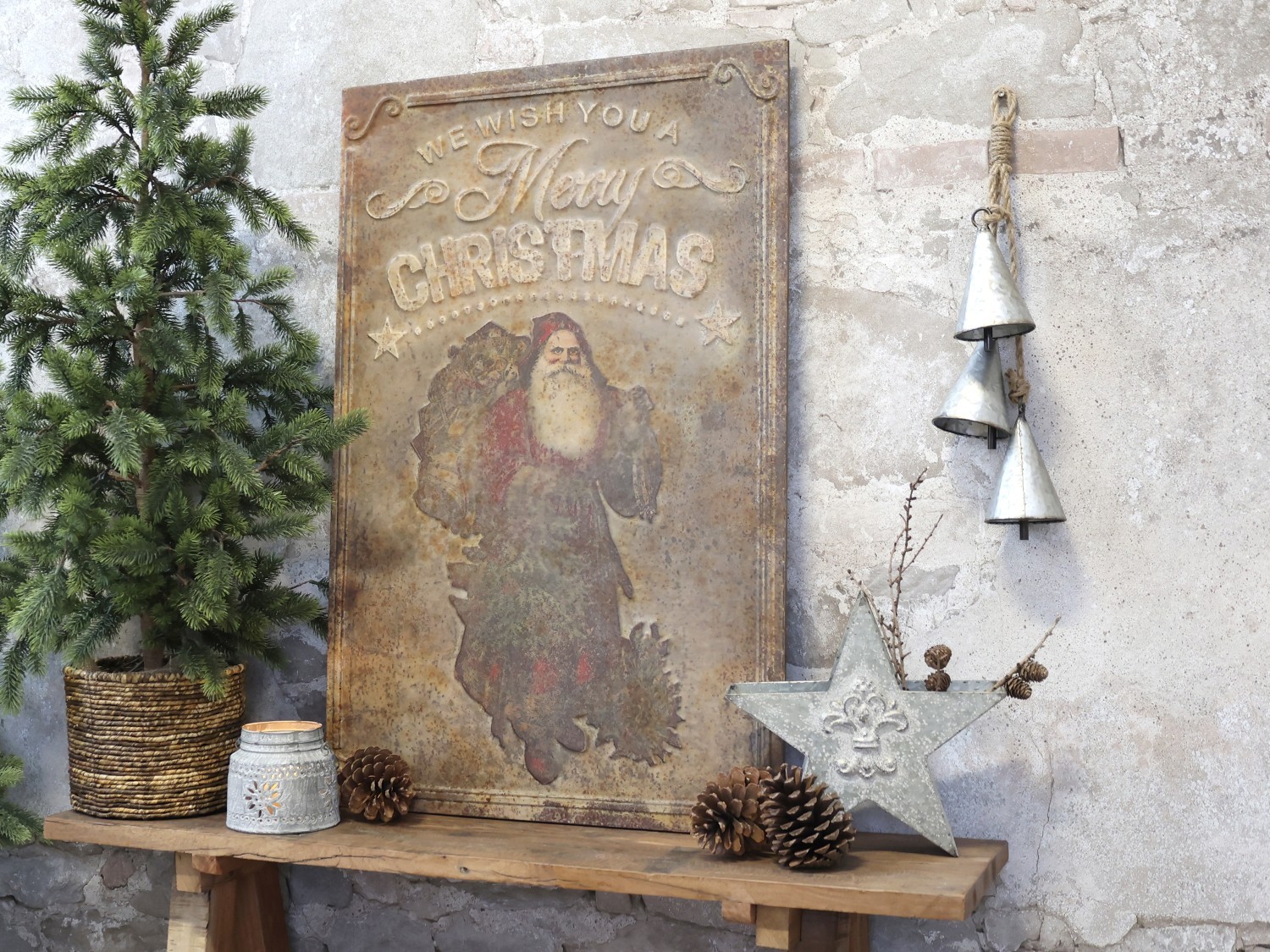 Vintage kovový nástěnný obraz se Santou Merry Christmas - 64*1*100 cm Chic Antique Vintage kovový nástěnný obraz se Santou Merry Christmas - 64*1*100 cm Chic Antique
