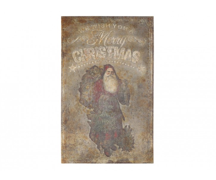 Vintage kovový nástěnný obraz se Santou Merry Christmas - 64*1*100 cm Chic Antique