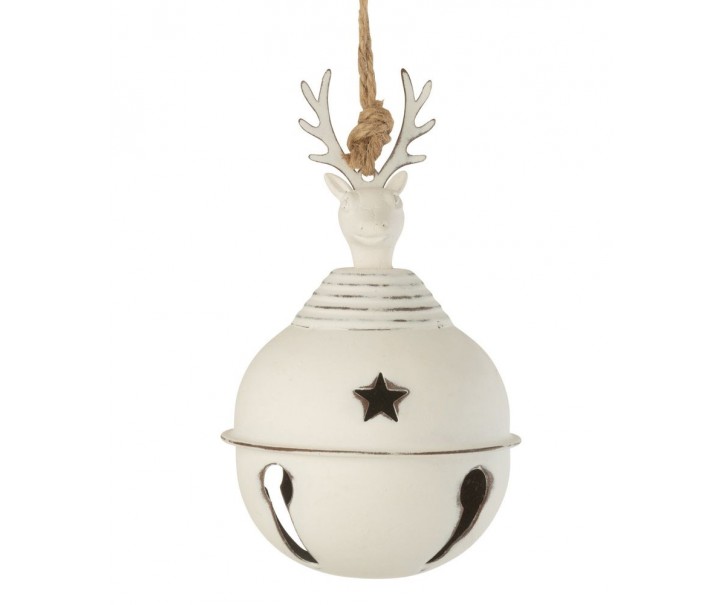 Béžová antik závěsná kovová ozdoba rolnička s jelenm Deer - Ø 9*15cm J-Line by Jolipa