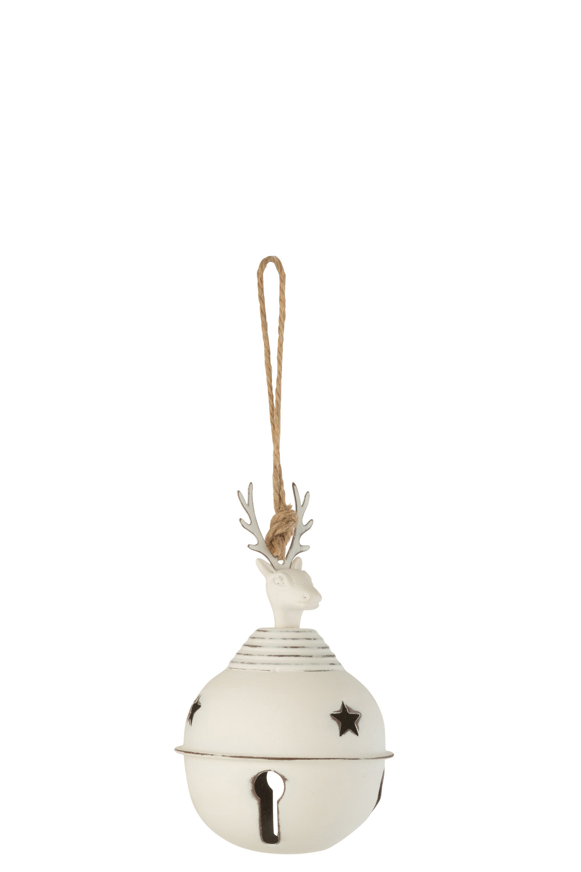 Béžová antik závěsná kovová ozdoba rolnička s jelenem Deer - Ø 9*15cm J-Line by Jolipa Béžová antik závěsná kovová ozdoba rolnička s jelenem Deer - Ø 9*15cm J-Line by Jolipa