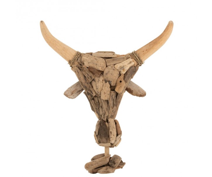 Dřevěná dekorace hlava býka na noze Bull Head - 41*15*59cm J-Line by Jolipa