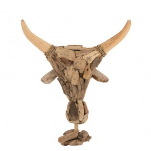 Dřevěná dekorace hlava býka na noze Bull Head - 41*15*59cm