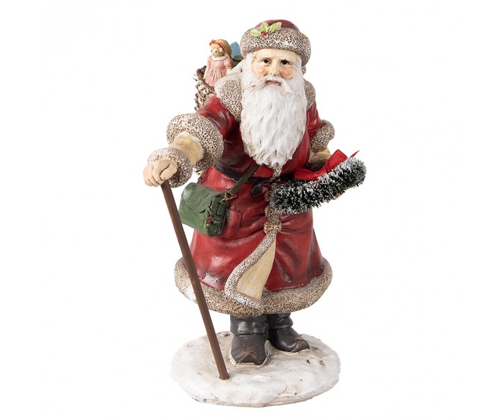 Vánoční dekorace socha Santa s nůší dárků- 14*12*20 cm Clayre & Eef