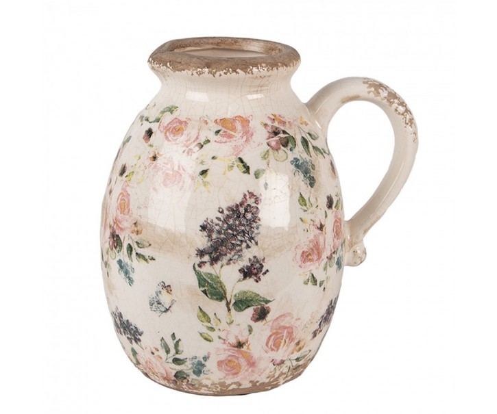 Béžový keramický dekorativní džbán s růžemi Rosina M - 17*13*18 cm Clayre & Eef