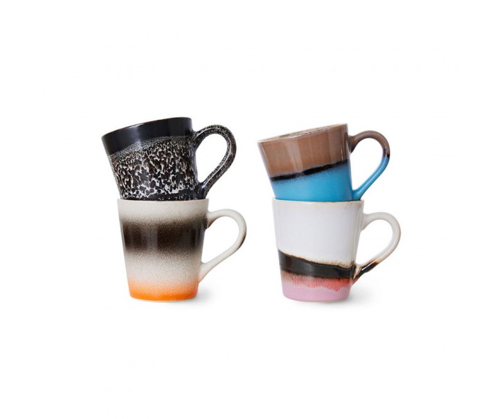 Set 4ks retro hrnek na kávu Espresso 70s Funky - 8* Ø 5,8*6,2cm / 80ml HKLIVING
