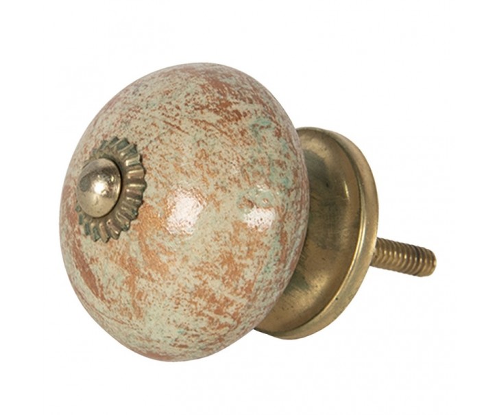 Vintage úchytka z keramiky se zlatými kovovými detaily – Ø 4*4 cm Clayre & Eef