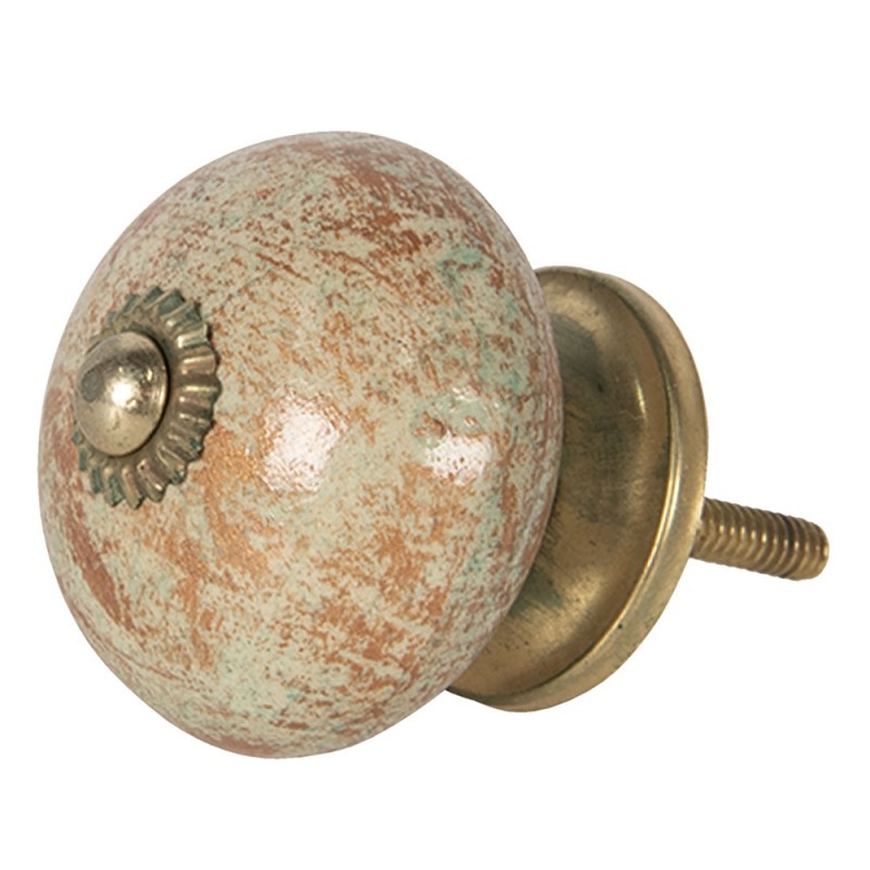 Vintage zelená úchytka z keramiky se zlatými kovovými detaily – Ø 4*4 cm Clayre & Eef Vintage zelená úchytka z keramiky se zlatými kovovými detaily – Ø 4*4 cm Clayre & Eef