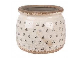 Béžový keramický obal na květináč se srdíčky Hearti M - Ø 16*13 cm