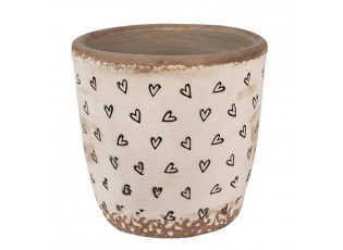 Béžový keramický obal na květináč se srdíčky Hearti S - Ø 13*12 cm
