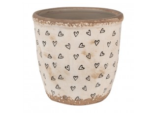 Béžový keramický obal na květináč se srdíčky Hearti M - Ø 14*13 cm