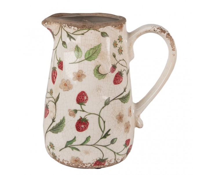 Béžový keramický džbán s jahůdkami Wild Strawberries M - 16*12*18 cm Clayre & Eef