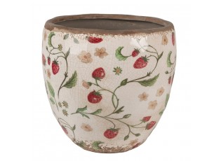 Béžový keramický obal na květináč s jahůdkami Wild Strawberries L - Ø 18*18cm