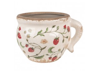 Béžový keramický obal na květináč s jahůdkami Wild Strawberries - 17*14*12 cm