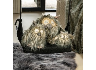 Plyšová hračka spící sova s dlouhými chlupy L - 33cm