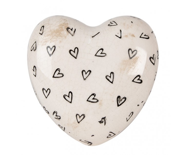 Béžové keramické dekorační srdce se srdíčky Hearti - 11*11*4 cm Clayre & Eef