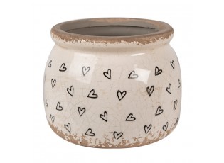 Béžový keramický obal na květináč se srdíčky Hearti S - Ø 12*10 cm