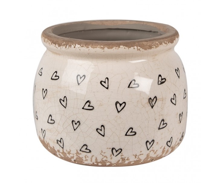 Béžový keramický obal na květináč se srdíčky Hearti S - Ø 12*10 cm Clayre & Eef