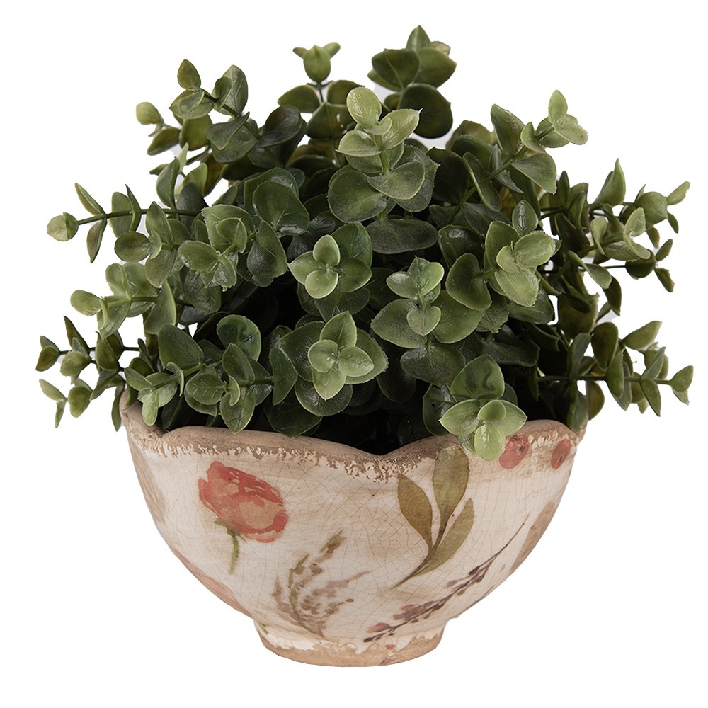 Béžový keramický obal na květináč s růžovými květy Olia S - Ø 16*9 cm Clayre & Eef Béžový keramický obal na květináč s růžovými květy Olia S - Ø 16*9 cm Clayre & Eef