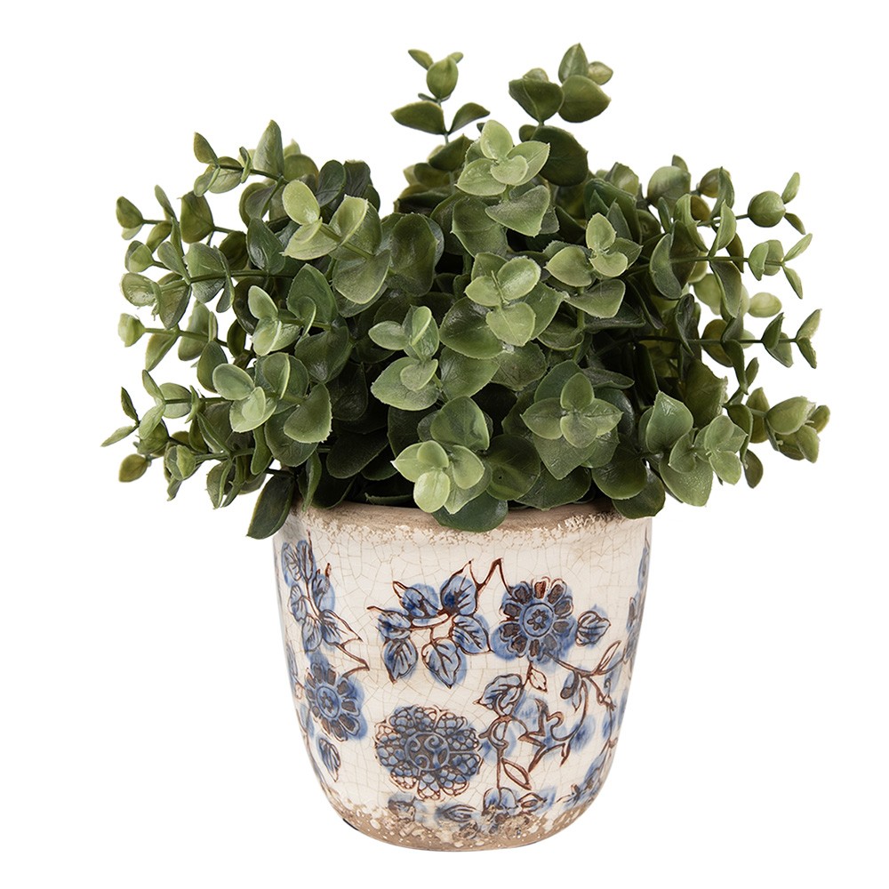 Keramický obal na květináč s modrými květy Blusia S - Ø 13*12 cm Clayre & Eef Keramický obal na květináč s modrými květy Blusia S - Ø 13*12 cm Clayre & Eef