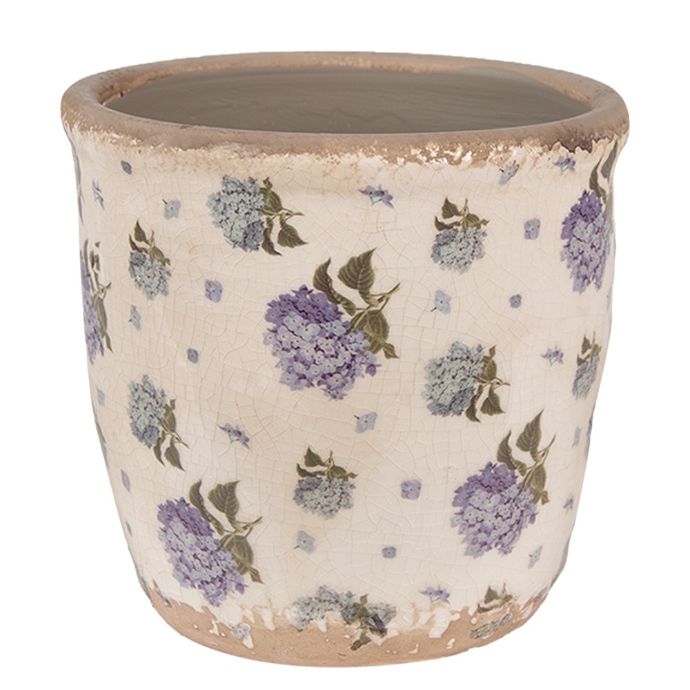 Béžový keramický obal na květináč s květy hortenzie Lilla S - Ø 13*12 cm Clayre & Eef Béžový keramický obal na květináč s květy hortenzie Lilla S - Ø 13*12 cm Clayre & Eef