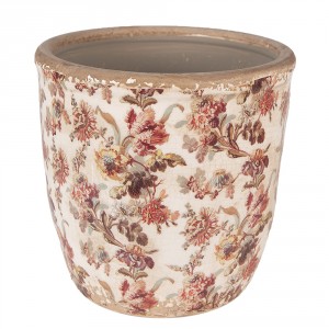 Béžový keramický obal na květináč s květy Flovia L - Ø 16*16 cm