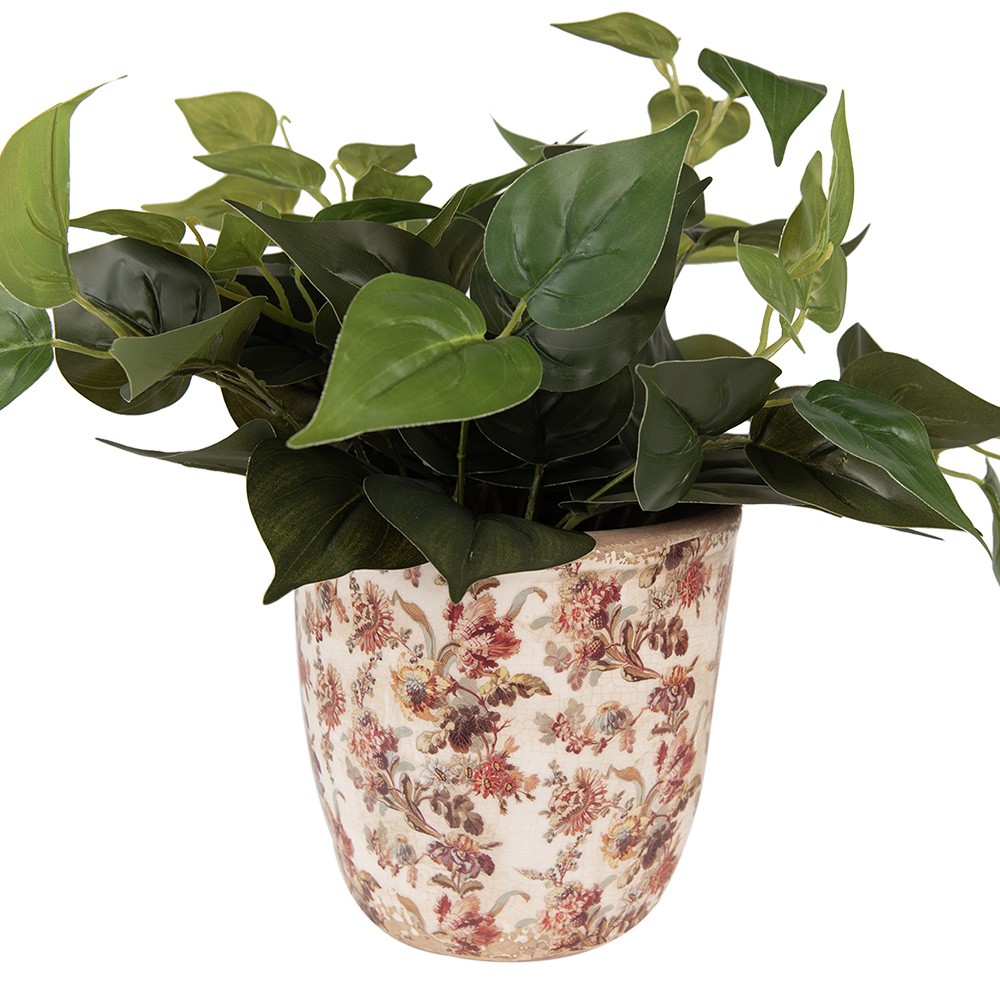 Béžový keramický obal na květináč s květy Flovia L - Ø 16*16 cm Clayre & Eef Béžový keramický obal na květináč s květy Flovia L - Ø 16*16 cm Clayre & Eef