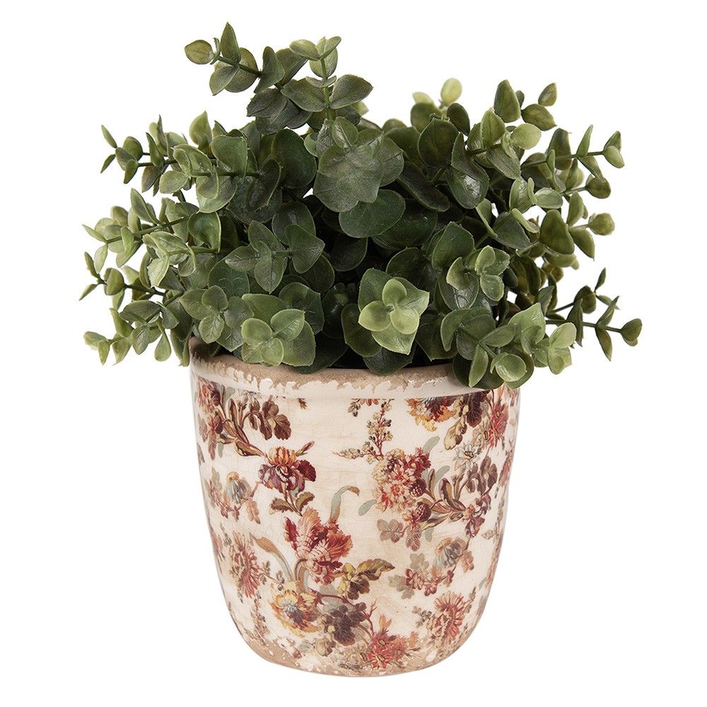 Béžový keramický obal na květináč s květy Flovia S - Ø 13*13 cm Clayre & Eef Béžový keramický obal na květináč s květy Flovia S - Ø 13*13 cm Clayre & Eef