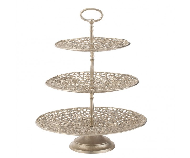 Champagne dekorační 3-patrový etažér Coral Cake - Ø 45*60 cm J-Line by Jolipa