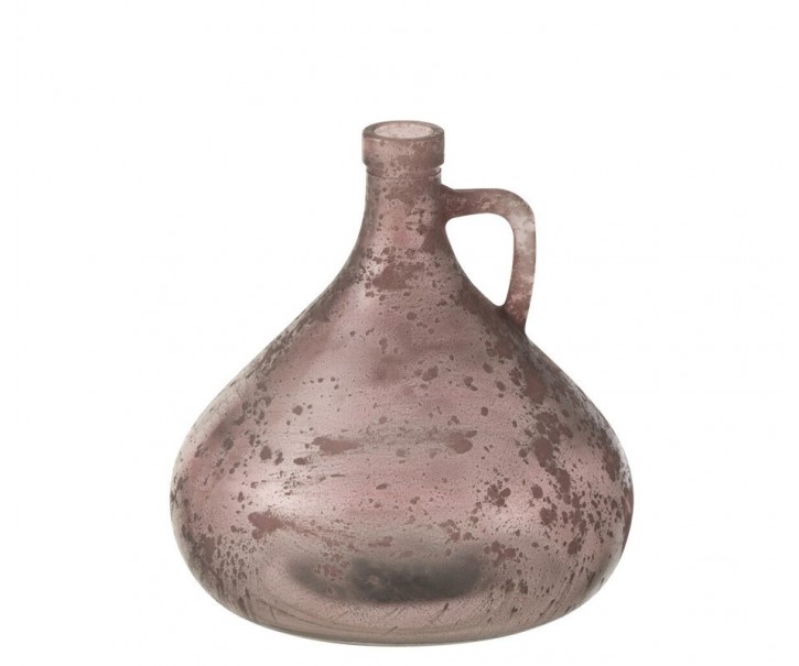 Růžová antik skleněná váza s ouškem Vannia - 17*17*18 cm J-Line by Jolipa